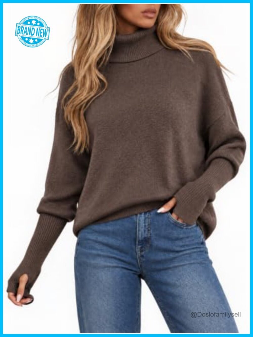 Wool Blend Oversized Batwing Sleeve Turtleneck Pullover Sweater